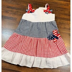 Vintage girls red,white&blue seersucker sundress size 2T. Fourth of July style.